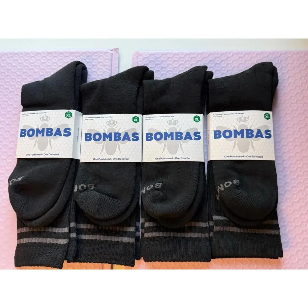 Bombas Black Crew Calf Socks Adult XL with Honeycomb Arch Support Lot 4 PairsNWT - Picture 1 of 10